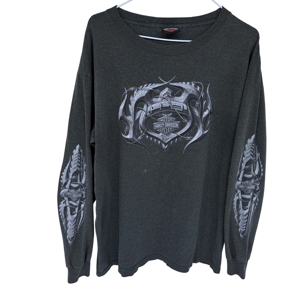Y2K Harley Davidson‎ Motorcycles Long Sleeve T Shirt Large Green 2004 Greenville